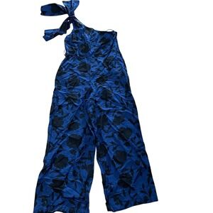 Kate Spade Target Blue Black Floral One Shoulder Jumpsuit Wide Leg Women's 6 NWT